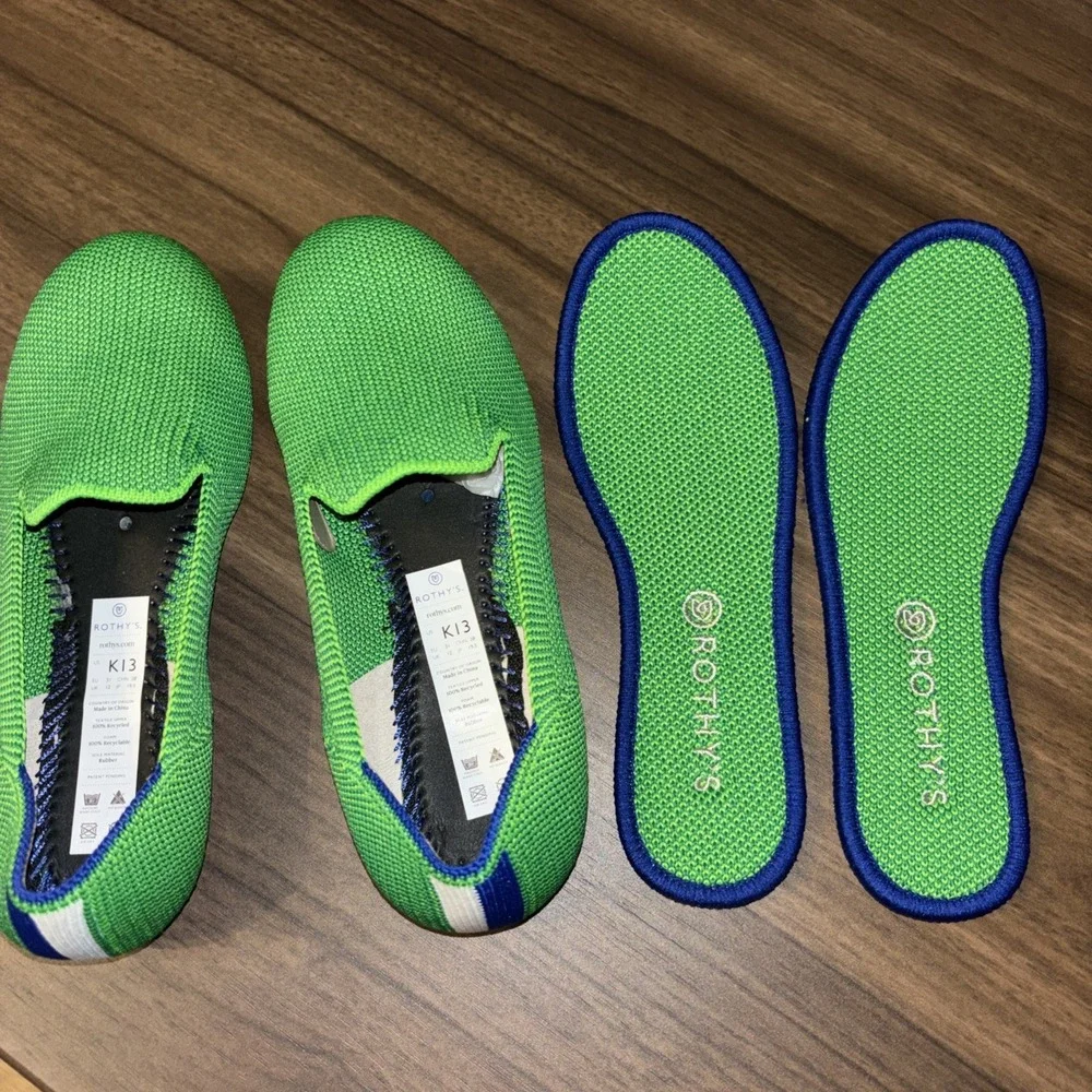 New Rothy's Kids 13 Mini Loafers Round Toe Knit Slip On Flats Jelly Bean Green